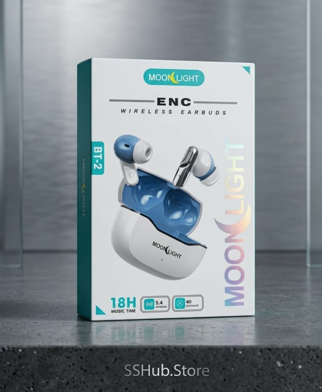 MOON LIGHT BT-2 ENC Wireless Earbuds White & Blue - product photo 2 - SSHUB