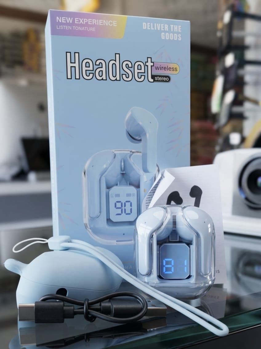 Generic Wireless Stereo Earbuds with Digital Display, Sky Blue