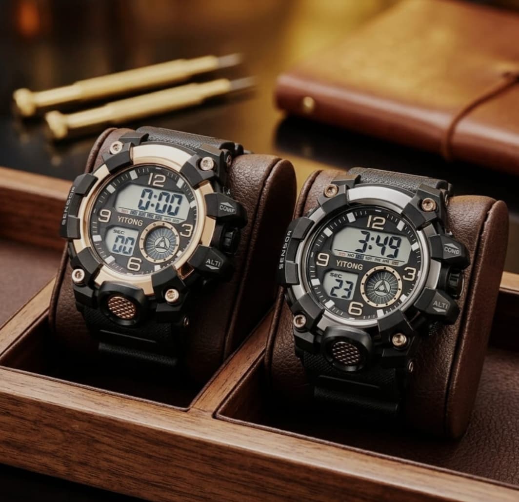 YITONG Men's Digital Tactical Sports Watch Black & Gold